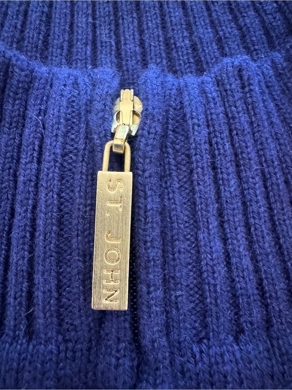 St. John 100% Cashmere Cable Knit Zip Cardigan Sweater Cobalt Blue L - Picture 3 of 13